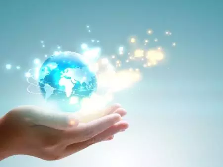 person holding a global network