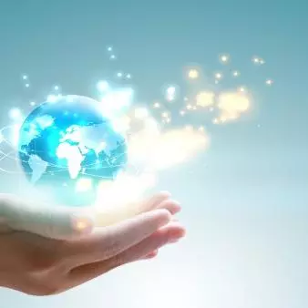person holding a global network